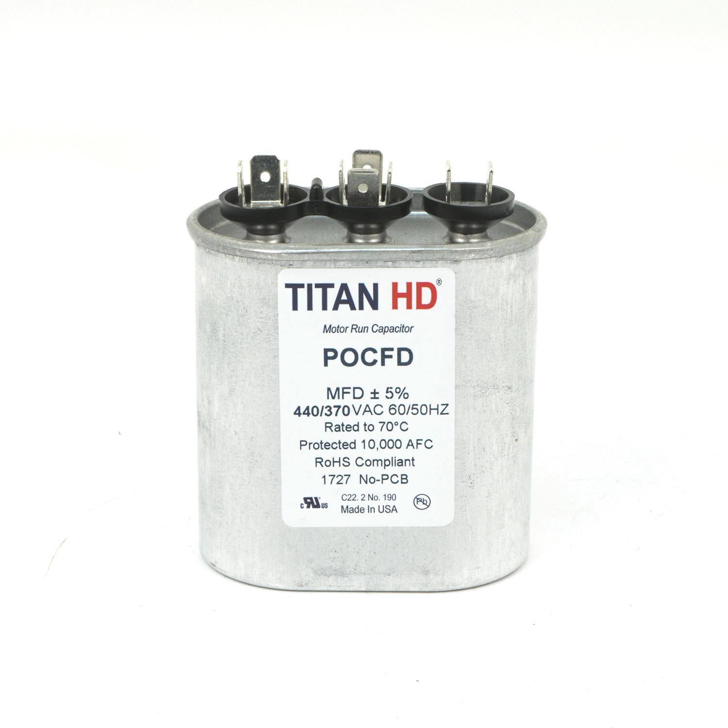 TITAN HD® POCFD3075A Motor Run Capacitor, 30+7.5 uF, 440/370 V, Oval, 2-Section