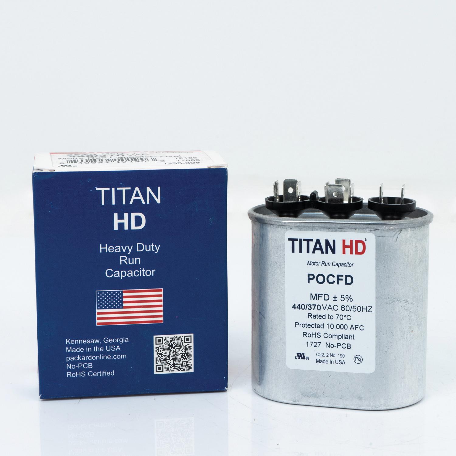 TITAN HD® POCFD3075A Motor Run Capacitor, 30+7.5 uF, 440/370 V, Oval, 2-Section