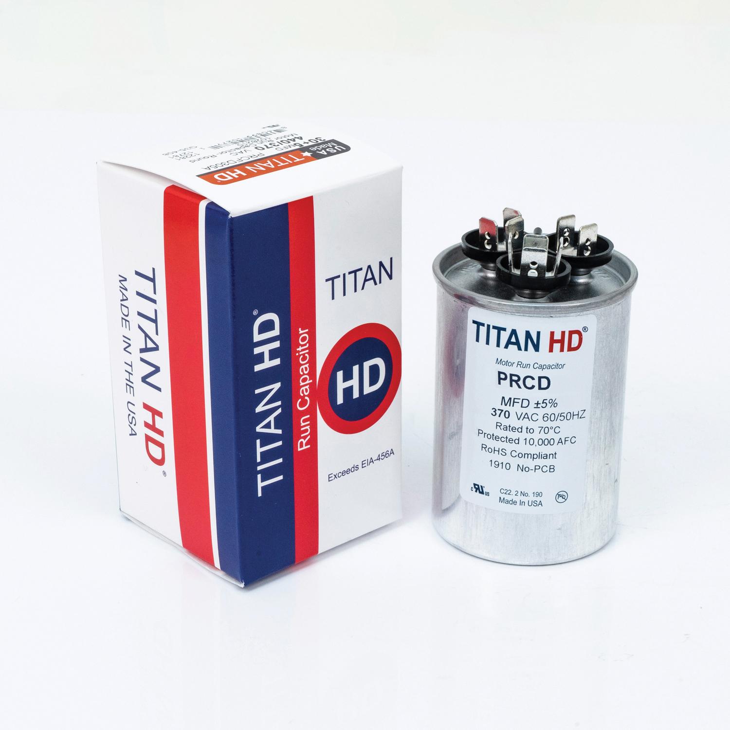 TITAN HD® PRCD305A Motor Run Capacitor, 30+5 uF, 370 V, Round, 2-Section