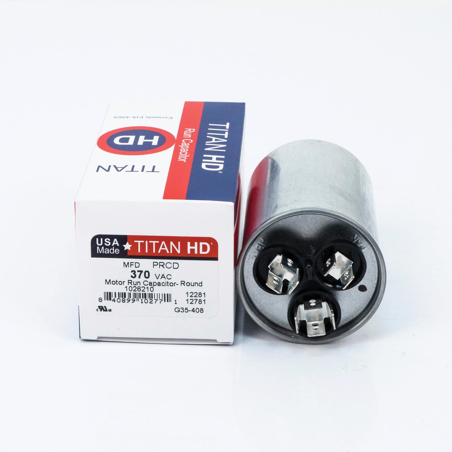 TITAN HD® PRCD305A Motor Run Capacitor, 30+5 uF, 370 V, Round, 2-Section