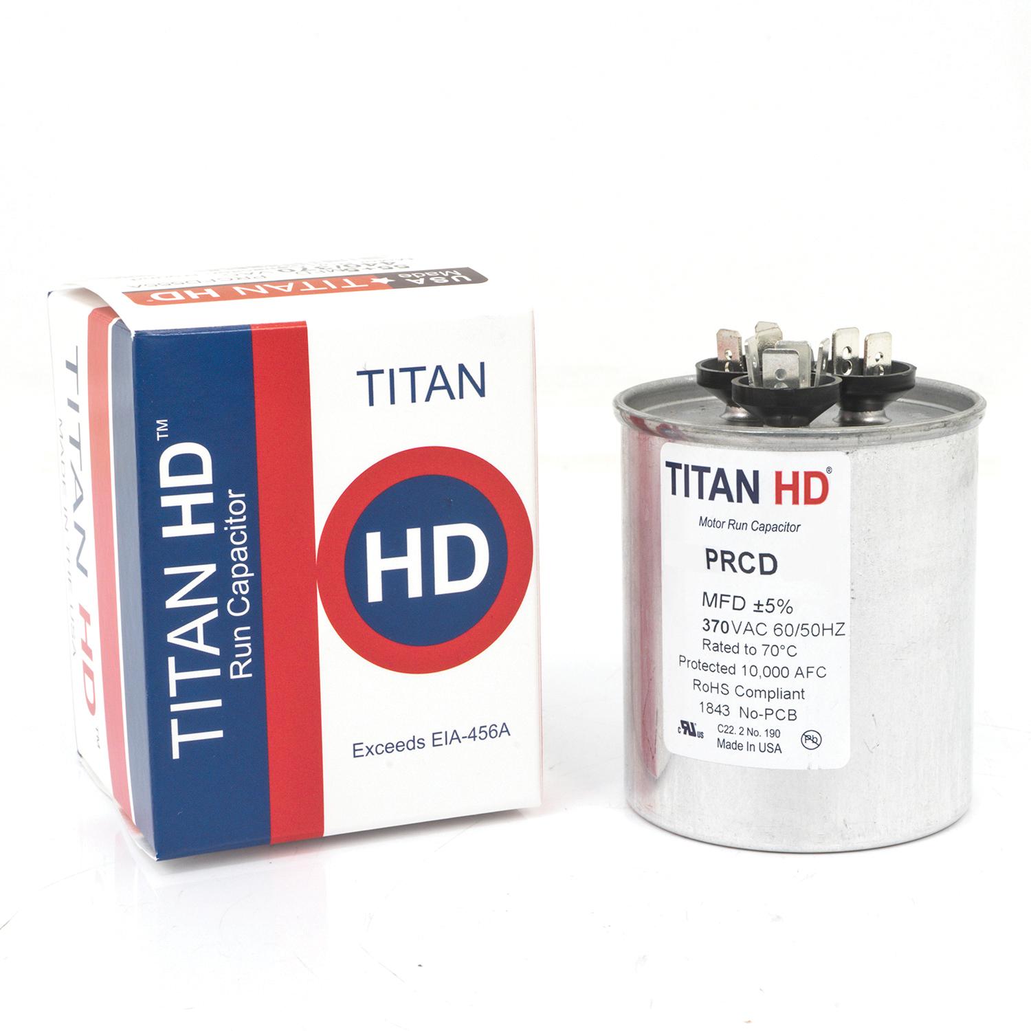 TITAN HD® PRCD805A Motor Run Capacitor, 80+5 uF, 370 V, Round, 2-Section