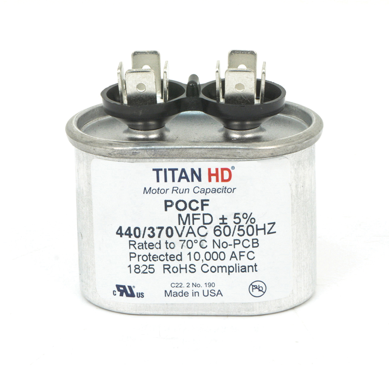 TITAN PRO® POCF6A Motor Run Capacitor, 6 uF, 370/440 V, Oval, 1-Section