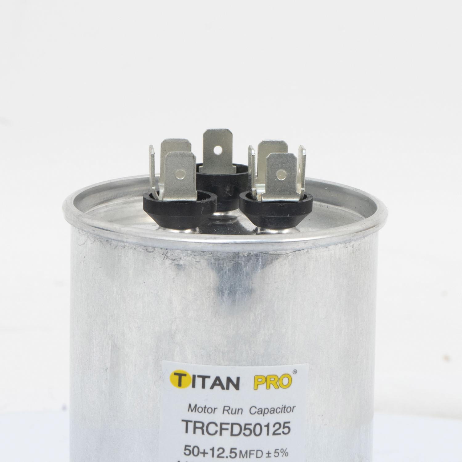 TITAN PRO® TRCFD50125 Motor Run Capacitor, 50+12.5 uF, 440/370 V, Round, 2-Section