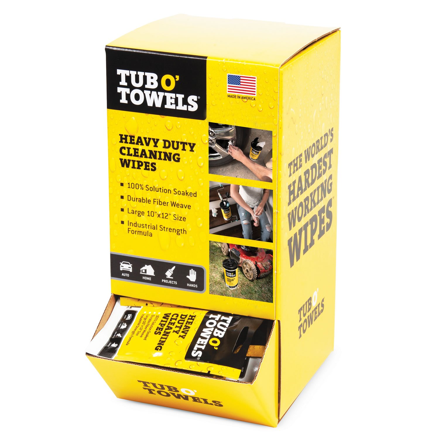 TUB O' TOWELS TW01-GR Heavy-Duty Cleaning Wipes, 12 in W, 10 in L, Light Citrus, 100 Wipes, Gravity Feed Box