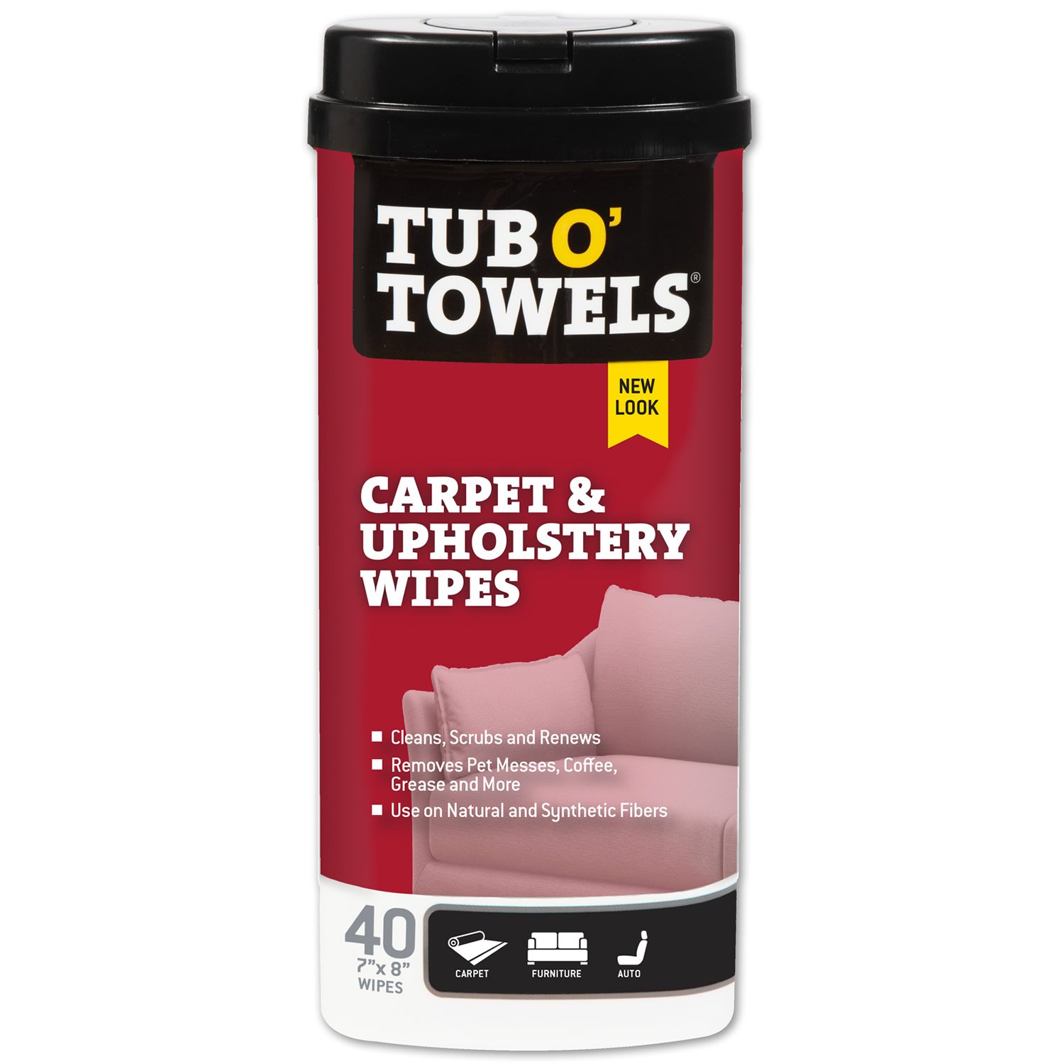 TUB O' TOWELS TW40-CP Heavy-Duty Cleaning Wipes, 8 in W, 7 in L, Light Citrus, 40 Wipes, Canister