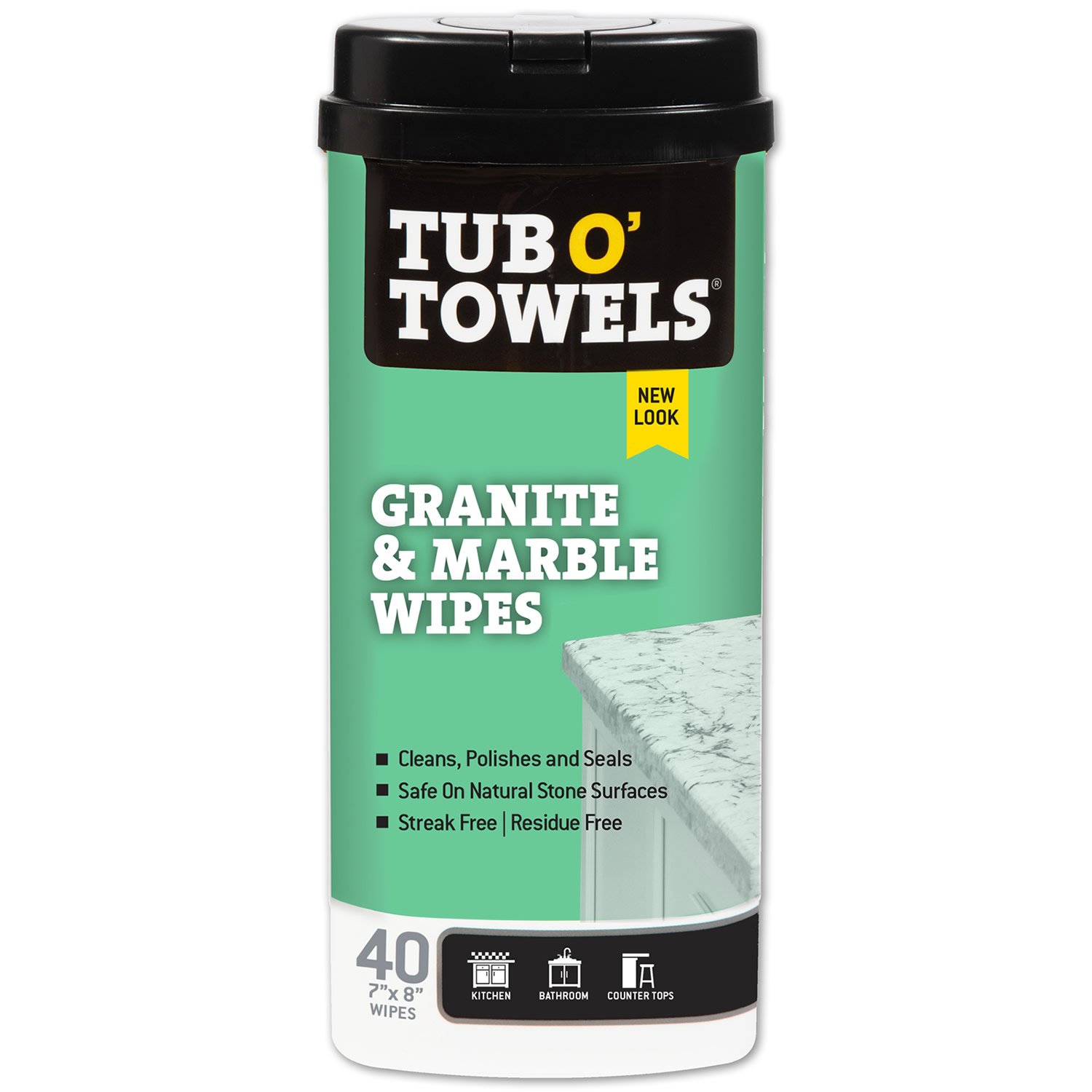 TUB O' TOWELS TW40-GR Heavy-Duty Cleaning Wipes, 8 in W, 7 in L, Mild, 40 Wipes, Canister