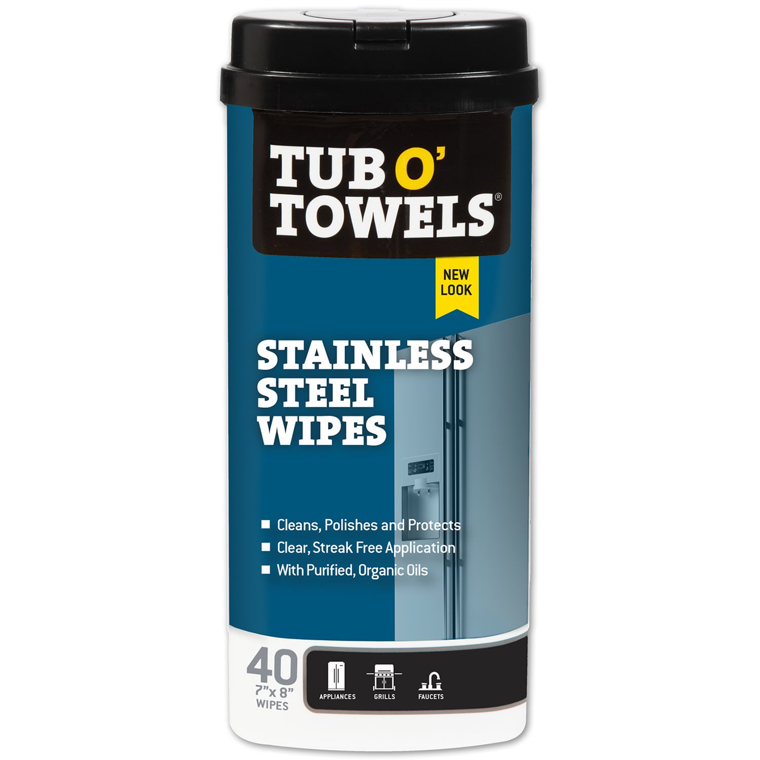 TUB O' TOWELS TW40-SS Heavy-Duty Cleaning Wipes, 8 in W, 7 in L, Floral, 40 Wipes, Canister