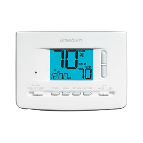Braeburn® Economy 2020 Thermostat, 18 - 30 VAC, 3 VDC, 1 - 3 A, 7, 5-2 day Program Programmability, 1 Heat/1 Cool -Stage