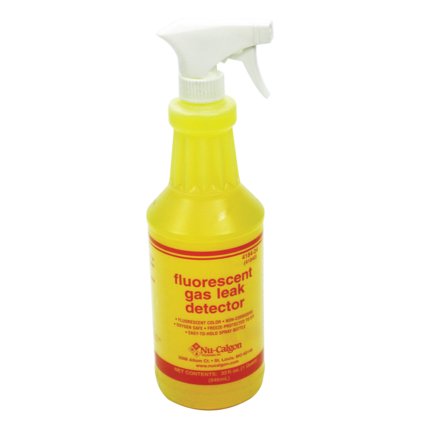 Nu-Calgon 4184-24 Gas Leak Detector, Liquid, Fluorescent Yellow, 1 qt, Spray Bottle