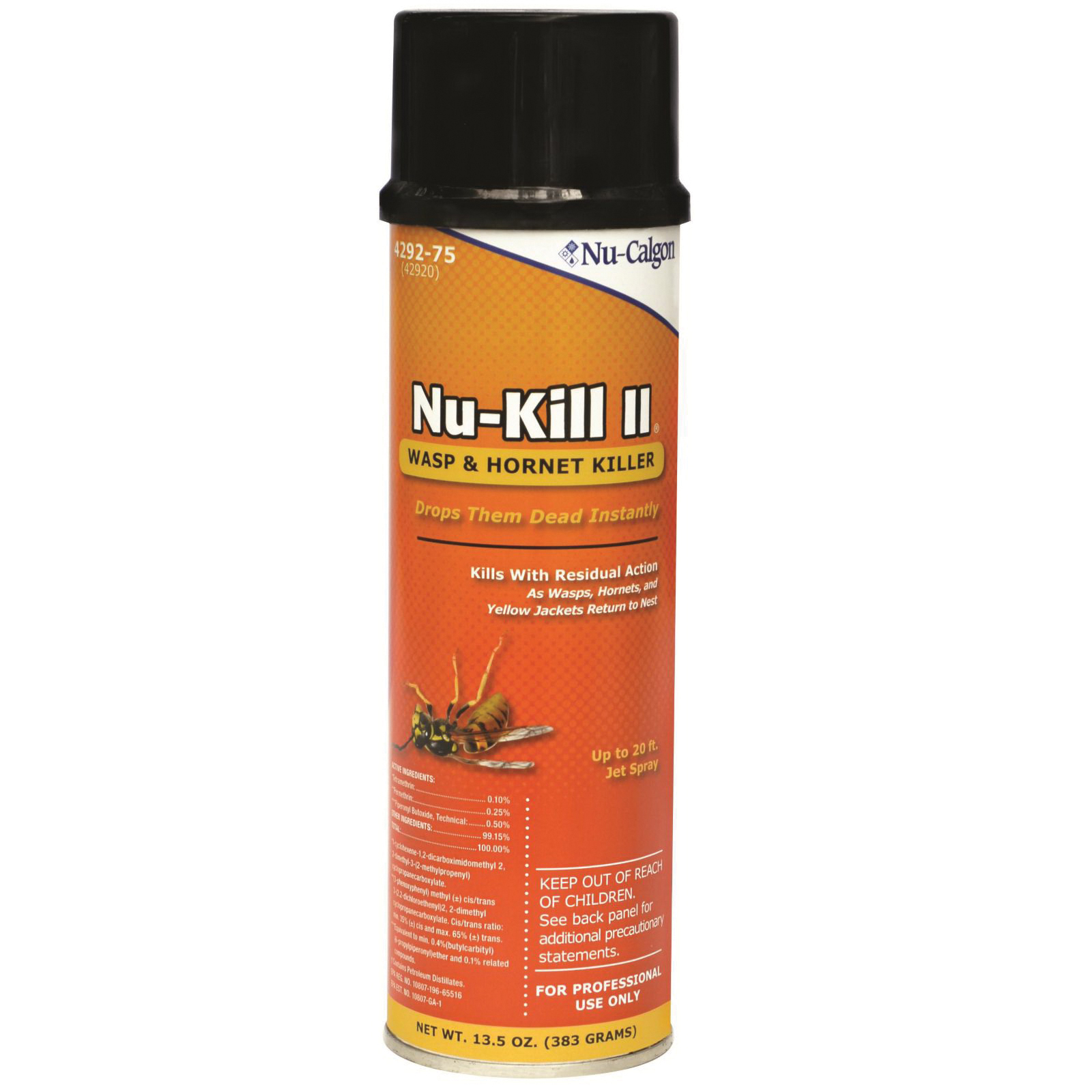 Nu-Calgon Nu-Kill II 4292-75 Wasp and Hornet Killer, 13.5 oz, Aerosol Can, Liquefied Gas, Colorless to Light Yellow