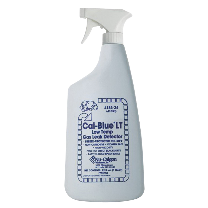 Nu-Calgon Cal-Blue LT 4183 4183-24 Gas Leak Detector, Liquid, Clear Blue, 1 qt, Bottle with Sprayer