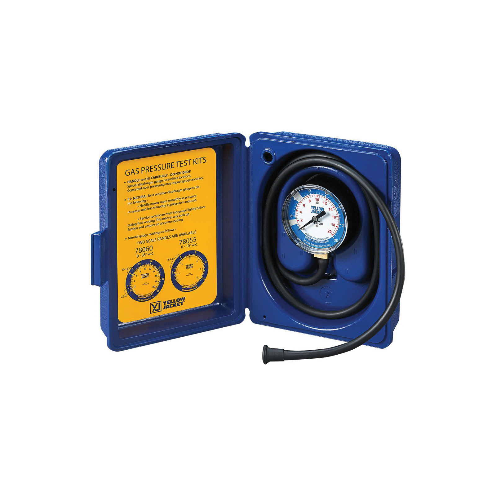 Yellow Jacket® 78060 Gas Pressure Test Kit, 3-1/8 in Dial, 0 - 35 in-WC Measuring Range, 1/4 in Connection