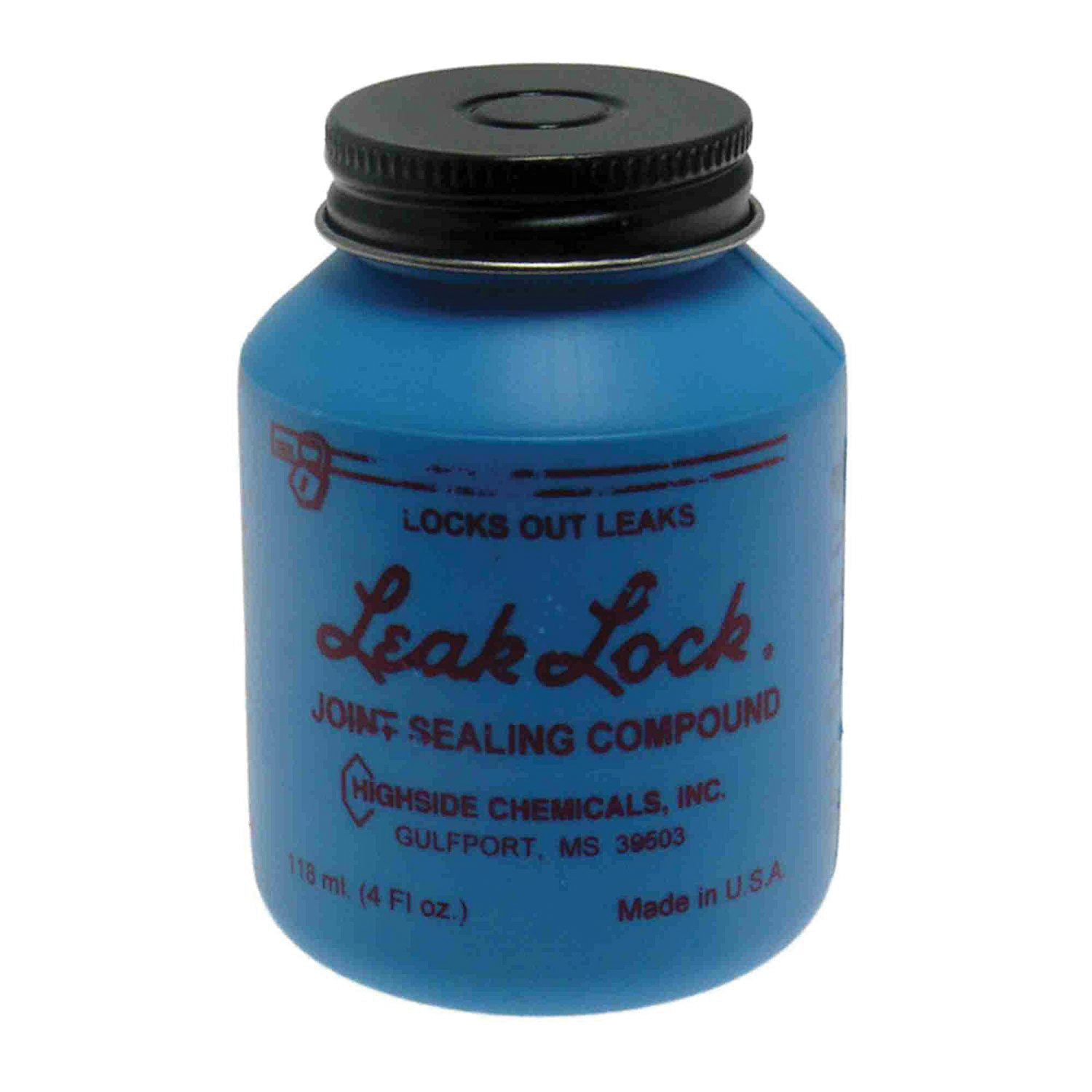 Highside Chemicals Leak Lock HS10004 Joint Sealing Compound, Brush Top Plastic Jar, 4 oz, Pourable Paste, Alcohol-Like
