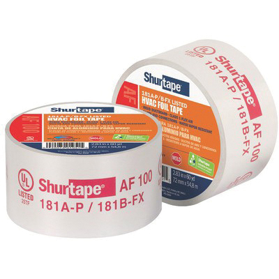 Shurtape® AF 100 155206 Foil Tape, 6.8 mil (with Liner), 4.2 mil (without Liner) Thick, 2-1/2 in W, 60 yd L, Silver