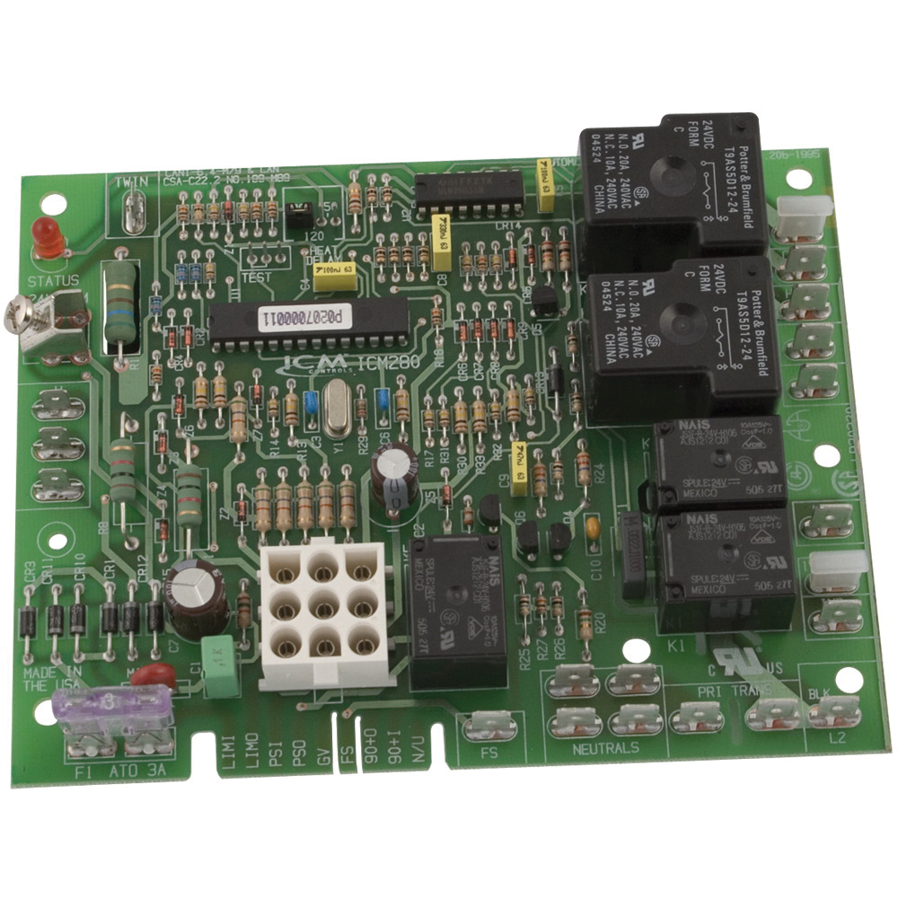 ICM™ ICM280 Furnace Control Board, 98 - 132 VAC, 60 Hz, 1 sec (Pre Purge), 30 sec (On), 5 sec (On), 60 sec (Off)
