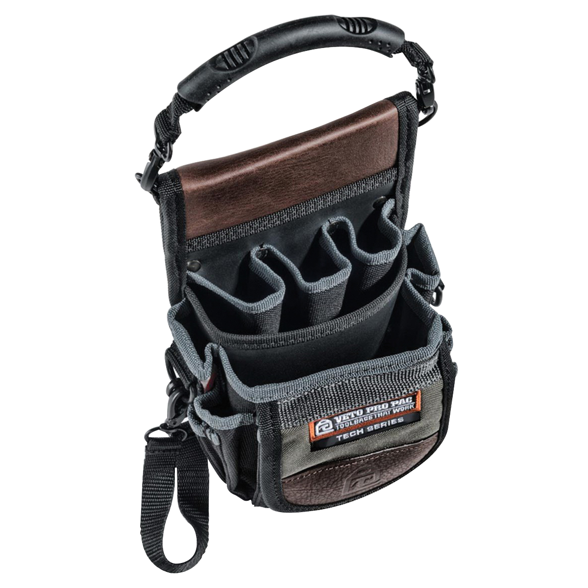 VETO PRO PAC® Tech TP3 Tool Pouch, 4-3/4 in W, 9-1/2 in H, (15) Vertical Tool, (1) Meter -Pocket, Leather Trim Panel