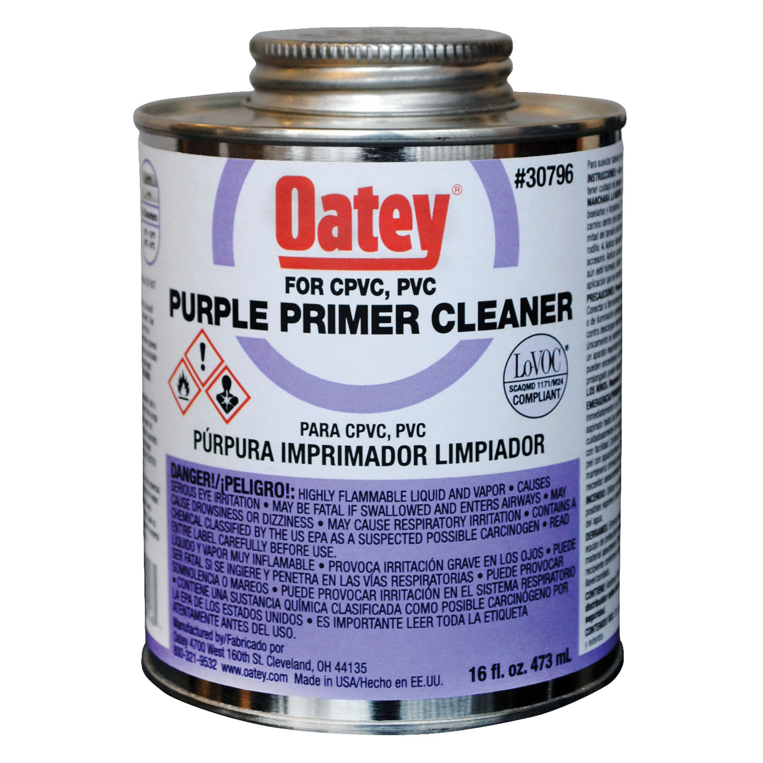 Oatey® 30796 Primer/Cleaner, 16 oz, Liquid, Purple, Solvent