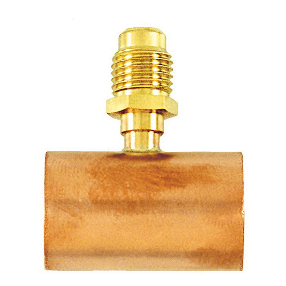C&D Valve 84TS CD8434 Access Tee Valve, 1/4 x 3/4 in Nominal, Male Flared x OD Tube Connection, Brass and Copper Body
