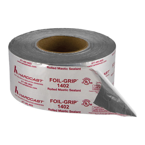 CARLISLE® 304100 Foil-Grip Foil Tape, 17 mil Thick, 3 in W, 100 ft L, Butyl Rubber Adhesive, Aluminum Backing