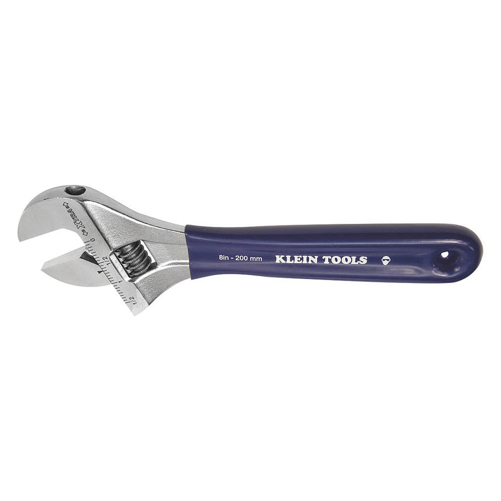 KLEIN TOOLS® D509-8 Adjustable Wrench, 8-1/2 in OAL, 1-1/2 in Jaw, Alloy Steel Jaw, High-Polished Chrome Jaw