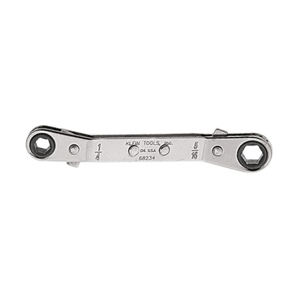 Klein® 68234 Ratcheting Offset Box Wrench, 1/4 x 5/16 in Drive, 4-3/8 in OAL, Steel Head, Chrome-Plated Head