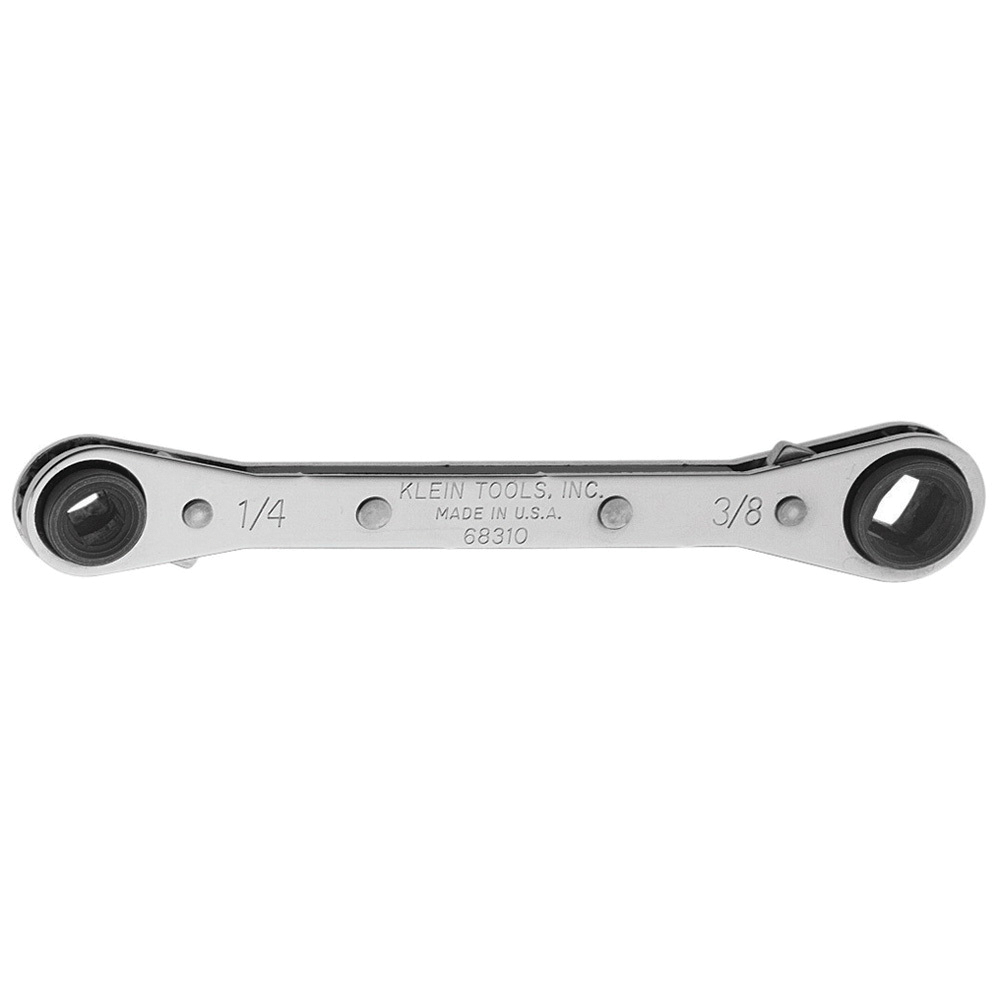Klein® 68310 Ratcheting Refrigeration Wrench, 3/16 and 5/16, 1/4 and 3/8 in Square Drive, 5-1/2 in OAL, Steel Head