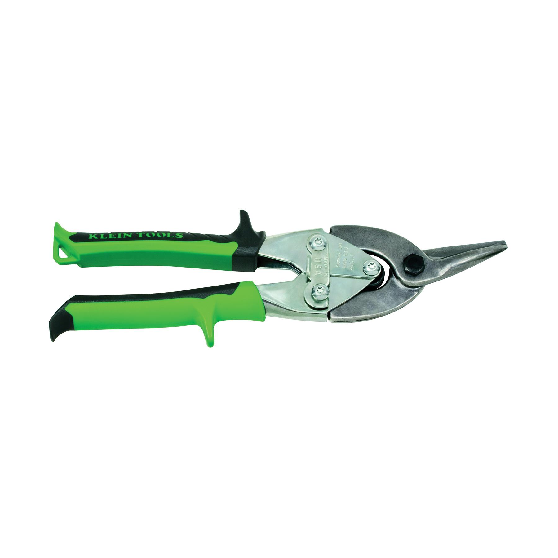 KLEIN TOOLS&reg; J1101R Aviation Snip, Right, Straight Cut, 1-3/8 in L Cut, Steel Blade, Soft-Touch Grip Handle