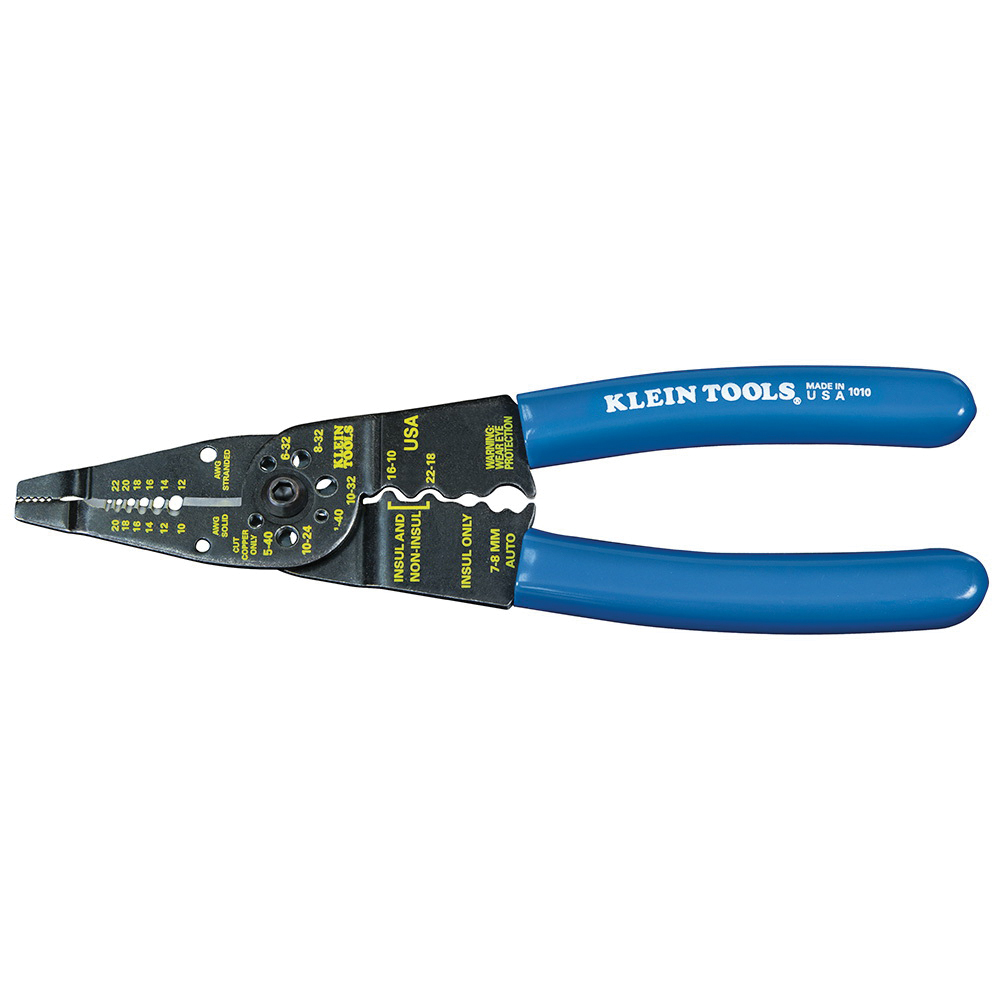 KLEIN TOOLS® 1010 Wire Stripper/Cutter, 8-1/4 in OAL, 20 to 10, 22 to 12 AWG Cable/Wire, Plastic Covered Handle