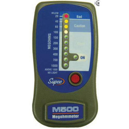 Supco® M500 Insulation Tester/Electronic Megohmmeter, 20 - 1000 mega-ohm at 500 VAC Measuring Range, LED Display