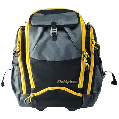 Fieldpiece BG44 Service Tool Bag, 6 in W, 19 in H, 20 -Pocket, 1680D Ballistic Nylon, Black and Yellow