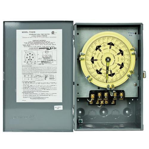 Intermatic® T7000B Series T7401B Time Switch, 120 V, 40 A, 60 Hz, 7 days Timing, 4PST, Steel
