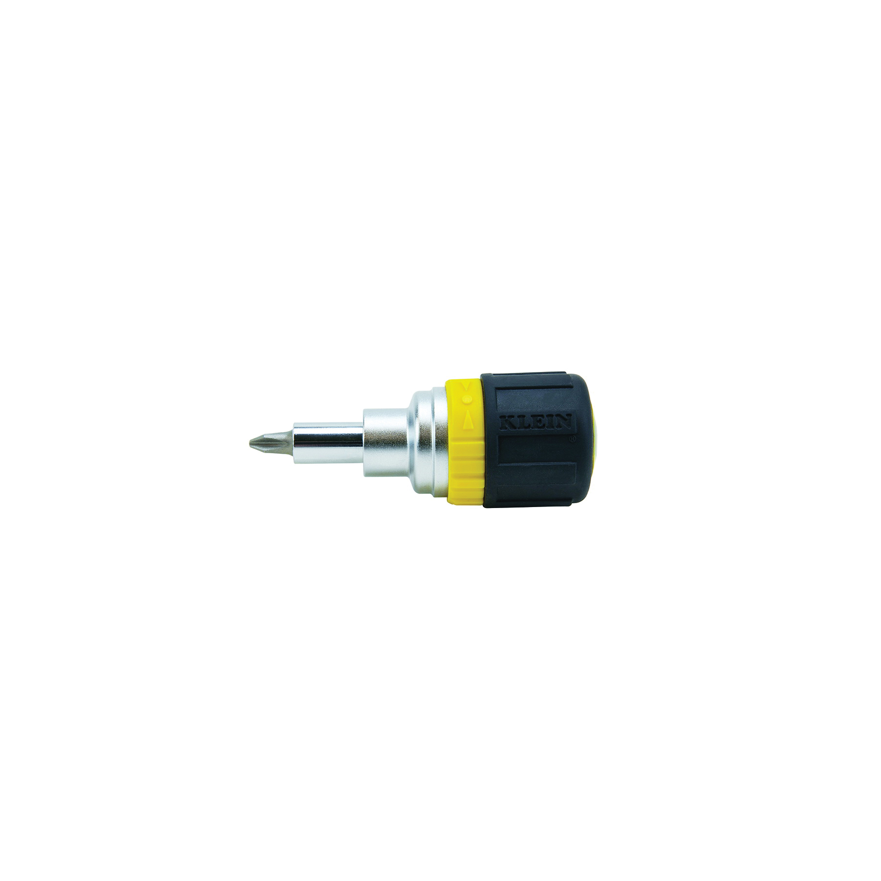 KLEIN TOOLS® 32593 Ratcheting Stubby Screwdriver, Phillips, Slotted Point, 3-1/2 in OAL, Cushion Grip Handle