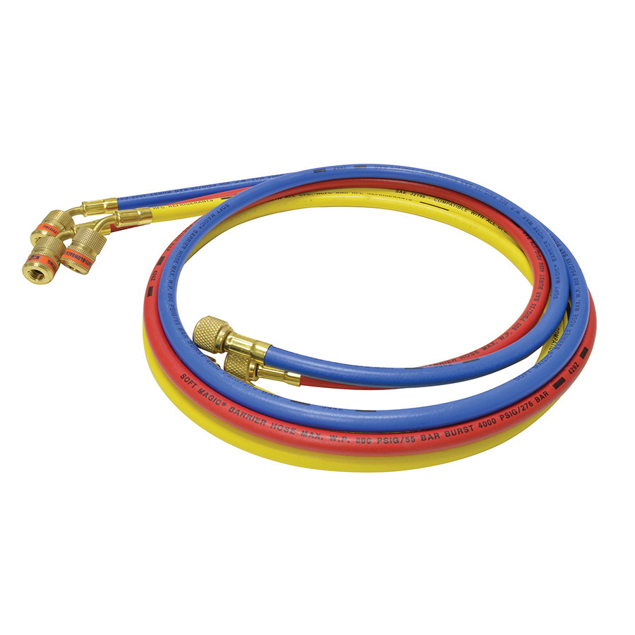 UNIWELD® EZ Turn EZ5HS Refrigerant Charging Hose Set, 1/4 in Nominal, 5 ft L, Blue, Red and Yellow
