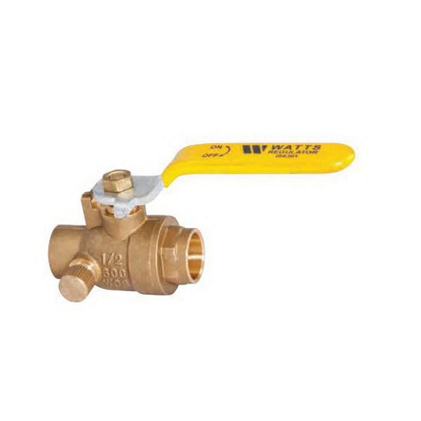 WATTS® 1 inch Brass Full Port Ball Valve with Waste, Lead Free, 2 Piece, SWT x SWT