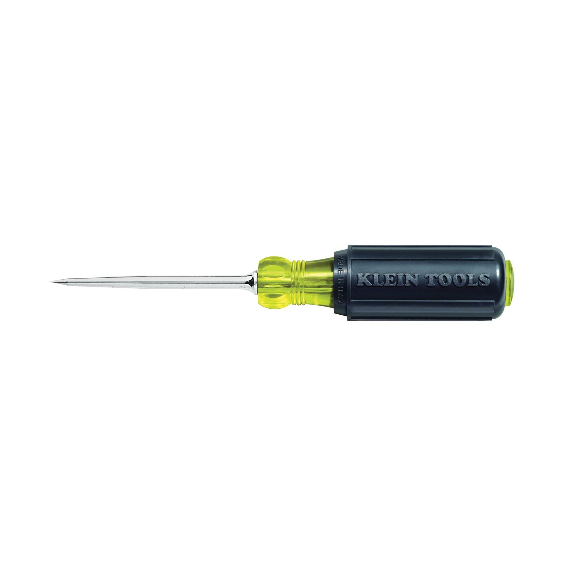 Klein® 650 Scratch Awl, 7-7/8 in OAL, Tempered Steel, Chrome-Plated, Cushion Grip Handle, Plastic Handle, 3-1/2 in Shank