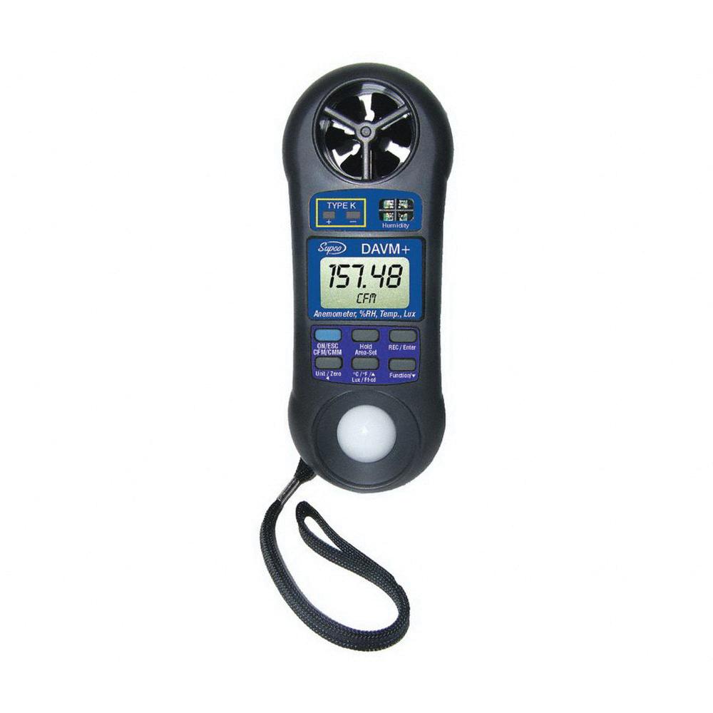 Supco® DAVM+ Air Flow/Volume Meter, +/-3% FS Accuracy, LCD Display, Battery Power Source, 32 to 122 deg F