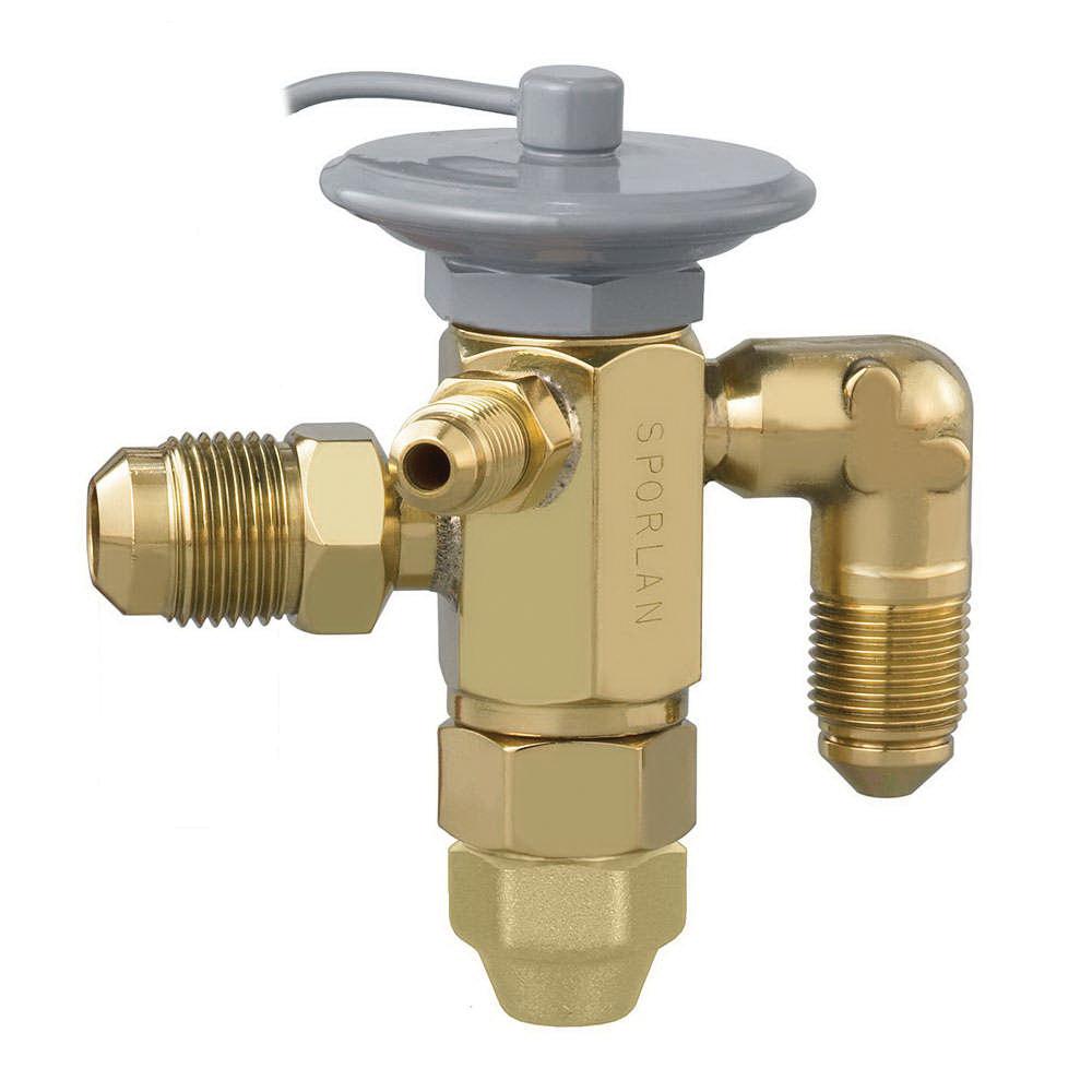 Sporlan&reg; 100414 Thermostatic Expansion Valve, 3/8 x 1/2 in, SAE Flared, R-404A (Orange) Refrigerant, Brass