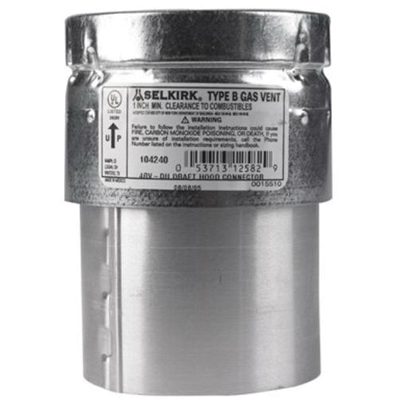 Selkirk® RV-DH 104240 Draft Hood Connector, 4 in, Aluminum Inner and 28 ga Galvanized Steel Outer Liner, 4-1/2 in L