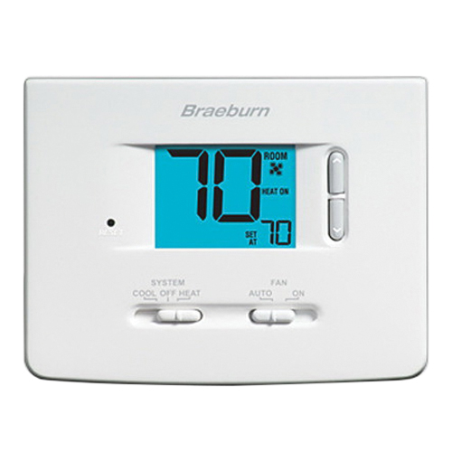 Braeburn® Builder 1220NC Thermostat, 18 - 30 VAC, 3 VDC, 1 - 3 A, (2) AA Alkaline Battery, 2 Heat/1 Cool -Stage