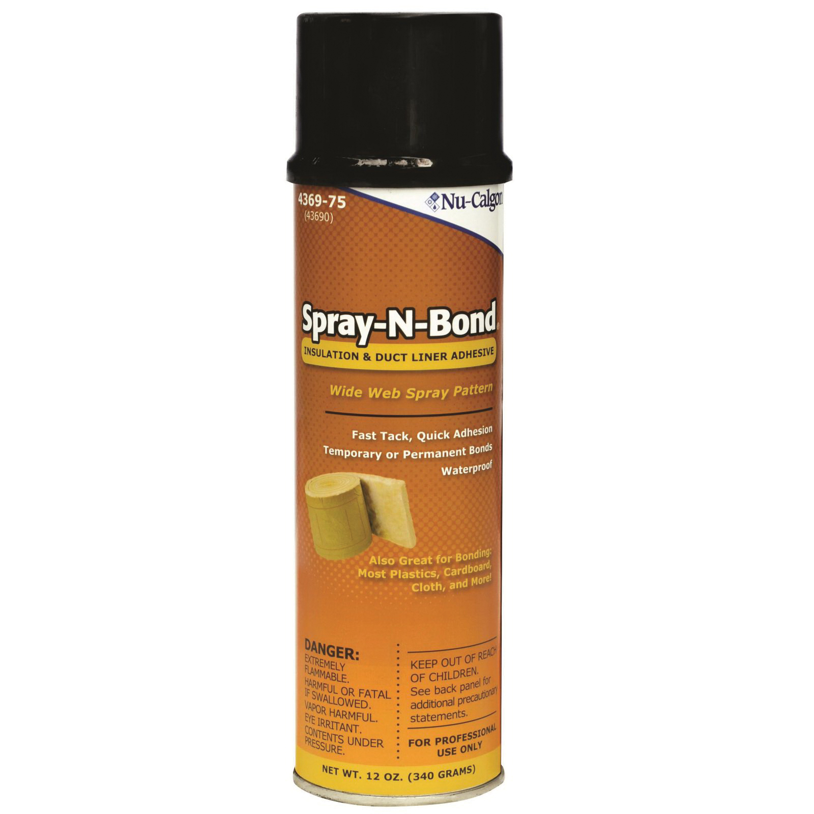 Nu-Calgon Spray-n-Bond-LV 4369-75 Gas Spray Adhesive, Gas Spray, Yellow, Solvent, 12 oz, Aerosol Can