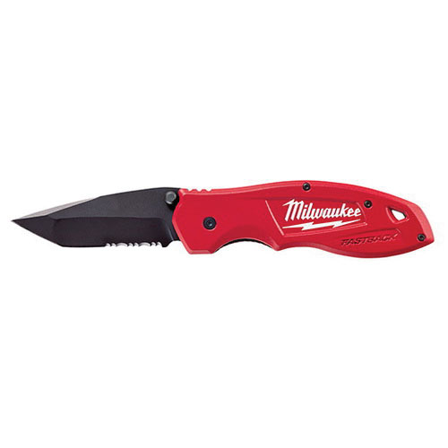 Milwaukee® FASTBACK™ 48-22-1995 Pocket Knife, 1 -Blade, Tanto, Serrated Blade, 3 in L Blade, Stainless Steel Blade