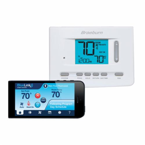 Braeburn® BlueLink 7205 Wi-Fi Universal Thermostat, 18 - 30 VAC, 3 VDC, 7, 5-2 day or Non-Programmable Programmability