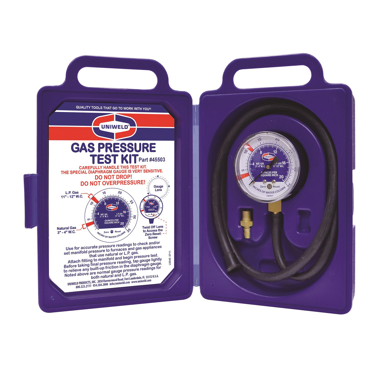 UNIWELD® 45503 Gas Pressure Test Kit, 0 to 35 in-WC, 1/8 in