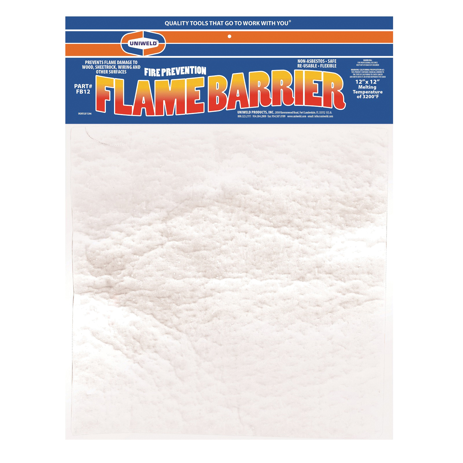 UNIWELD® FB12 Flame Barrier Pad, 12 in H, 12 in W, 2700 deg F