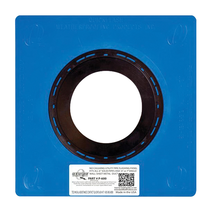 Quickflash® P-600 Flashing Panel, Fits Pipe Size: 6 in, Thermoplastic Elastomer