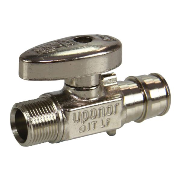 Uponor LF5865038 Straight Stop Valve, 1/2 x 3/8 in Nominal, PEX x Compression, Quarter-Turn Handle Actuator, 145 psi