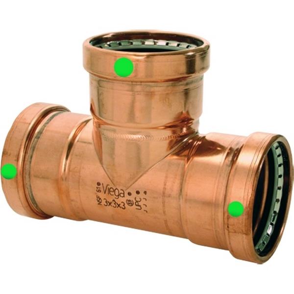 Viega ProPress® 22311 Pipe Tee, Press, Copper, 2-1/2 in, 2-1/2 in, 1/2 in, 200 psi, 0 to 250 deg F