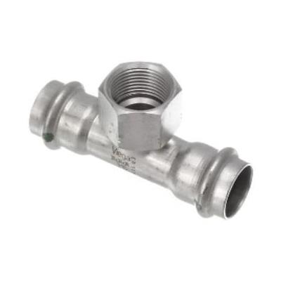 Viega ProPress® 316 80900 1-1/2 inch x 1-1/2 inch x 3/4 inch Press x Press x FNPT 316 Stainless Steel Reducing Tee