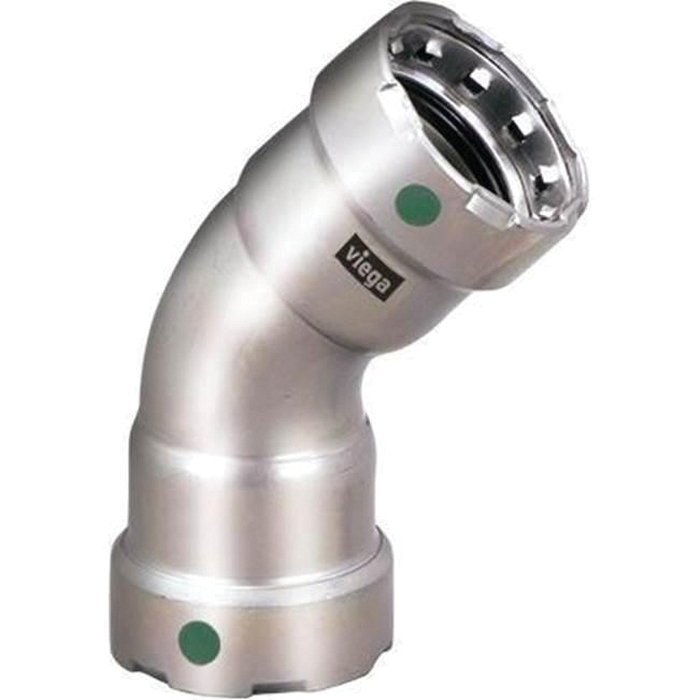 Viega 90075 45 deg Elbow, 2 in Press, 45 deg, Stainless Steel, 200 psi, 0 to 250 deg F thumbnail 2