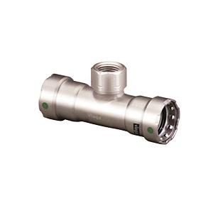 Viega 90185 Reducing Tee, 3/4 in, Press x Press x FNPT, Stainless Steel, 200 psi, 0 to 250 deg F